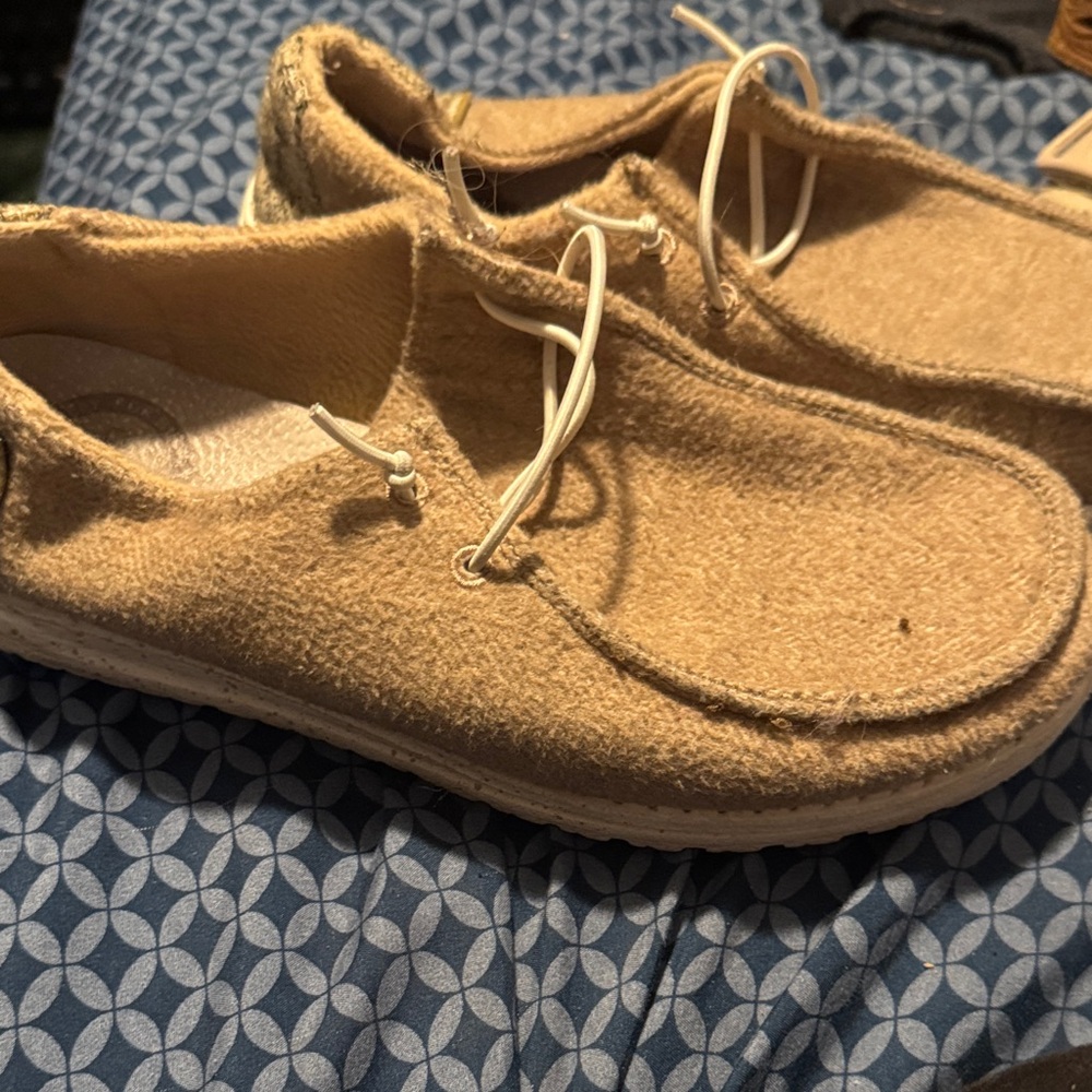 Hey Dude Women's Tan Slip-On Mules with Lace Detail